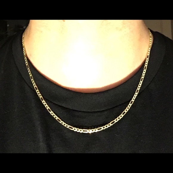 Gold Chain Vermeil Figaro 20in 3mm .925 Italy - Picture 1 of 3